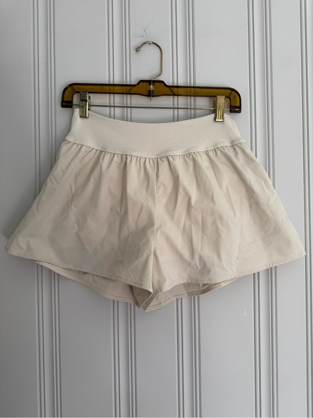 High-Waist Athletic Shorts in Light Cream